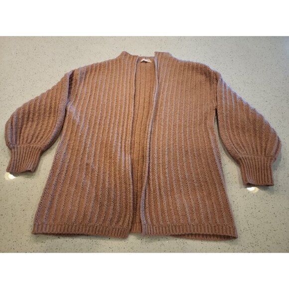 TRULY MADLY DEEPLY Pink Chunky Knit Cardigan Sweater Balloon Sleeves Small - Picture 1 of 6